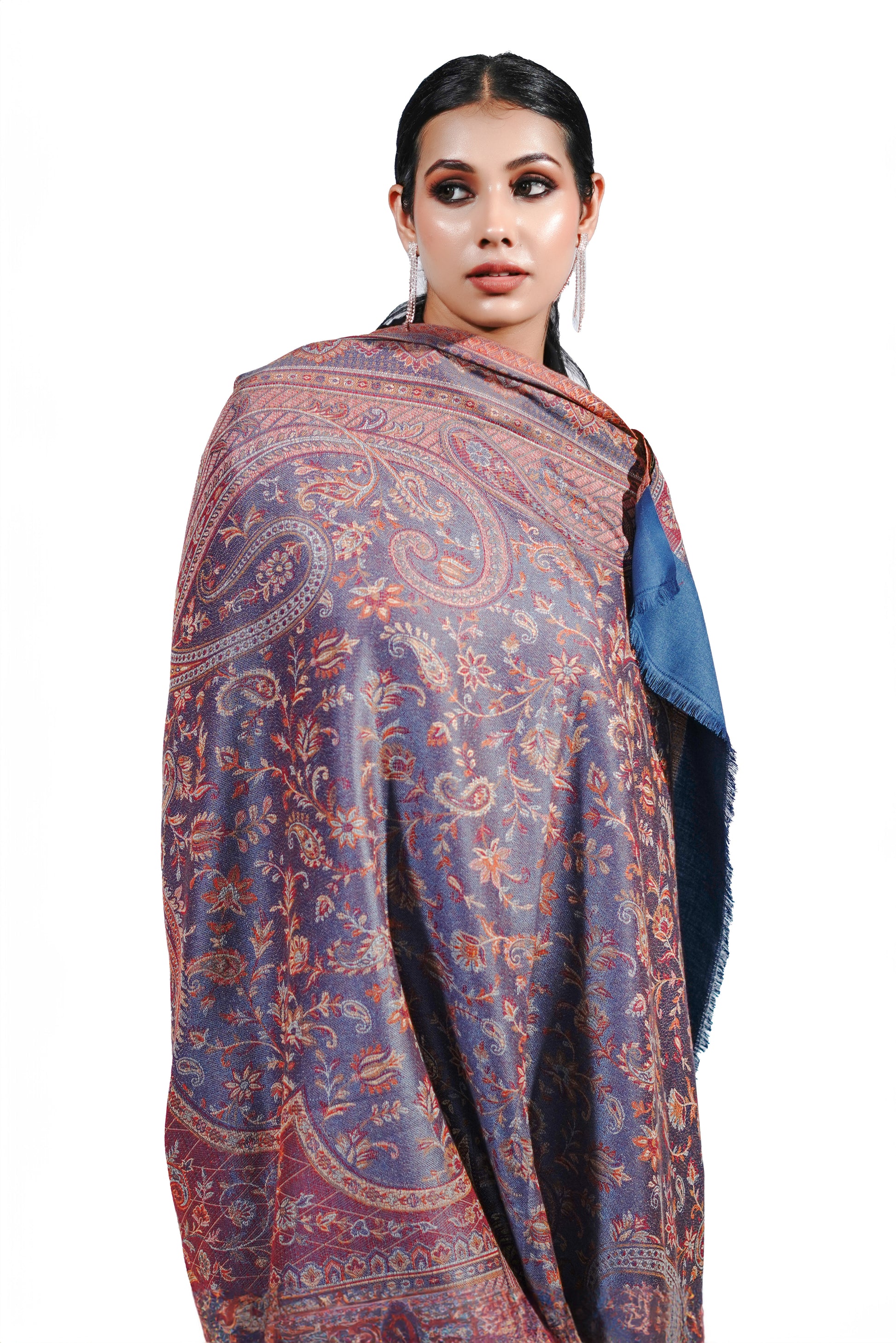 Women's Traditional Pashmina Faux Shawl- Blue Regalia