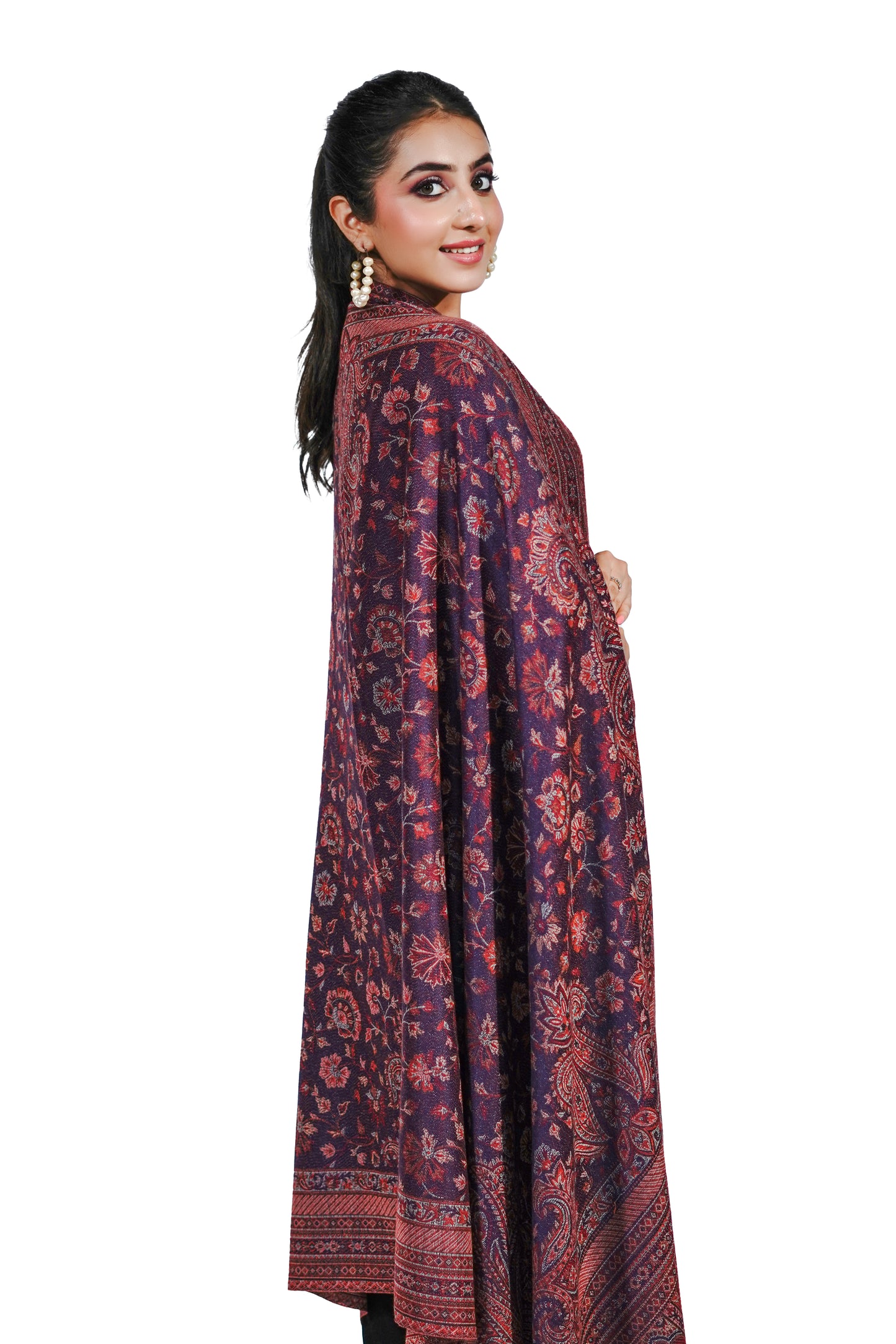 Women's Traditional Pashmina Faux Shawl- Blue Velvet