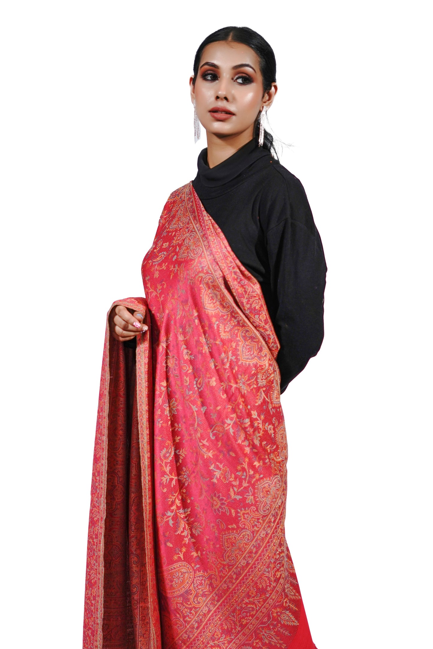 Traditional Pashmina Faux Shawl- Rich Red