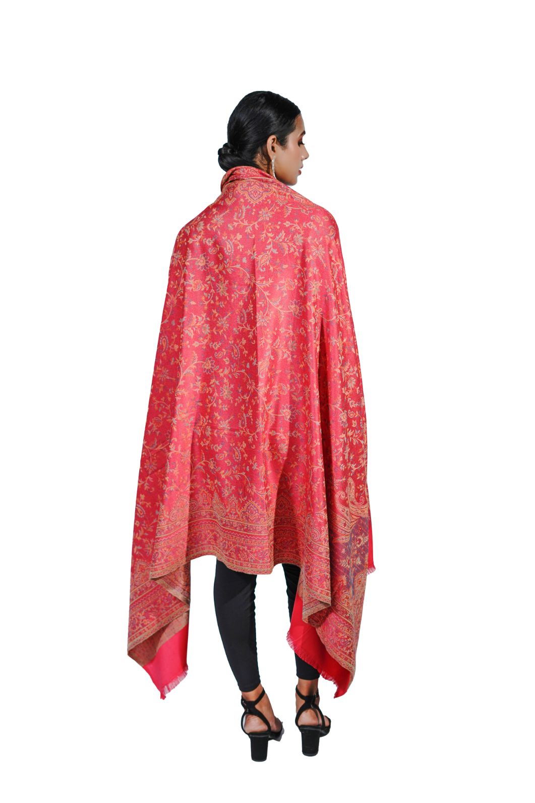 Traditional Pashmina Faux Shawl- Rich Red