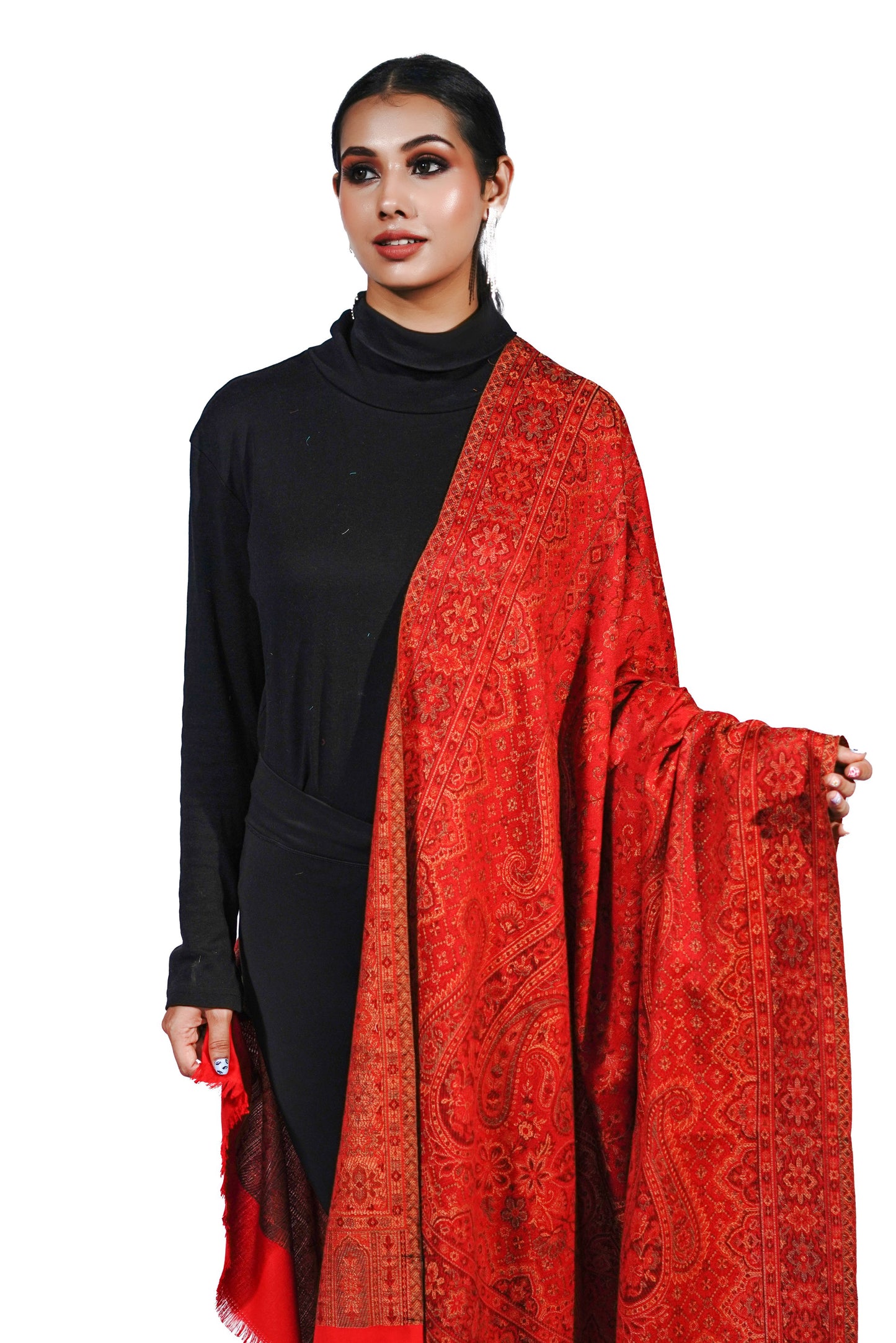 Women's Traditional Pashmina Faux Shawl- Red Reverie