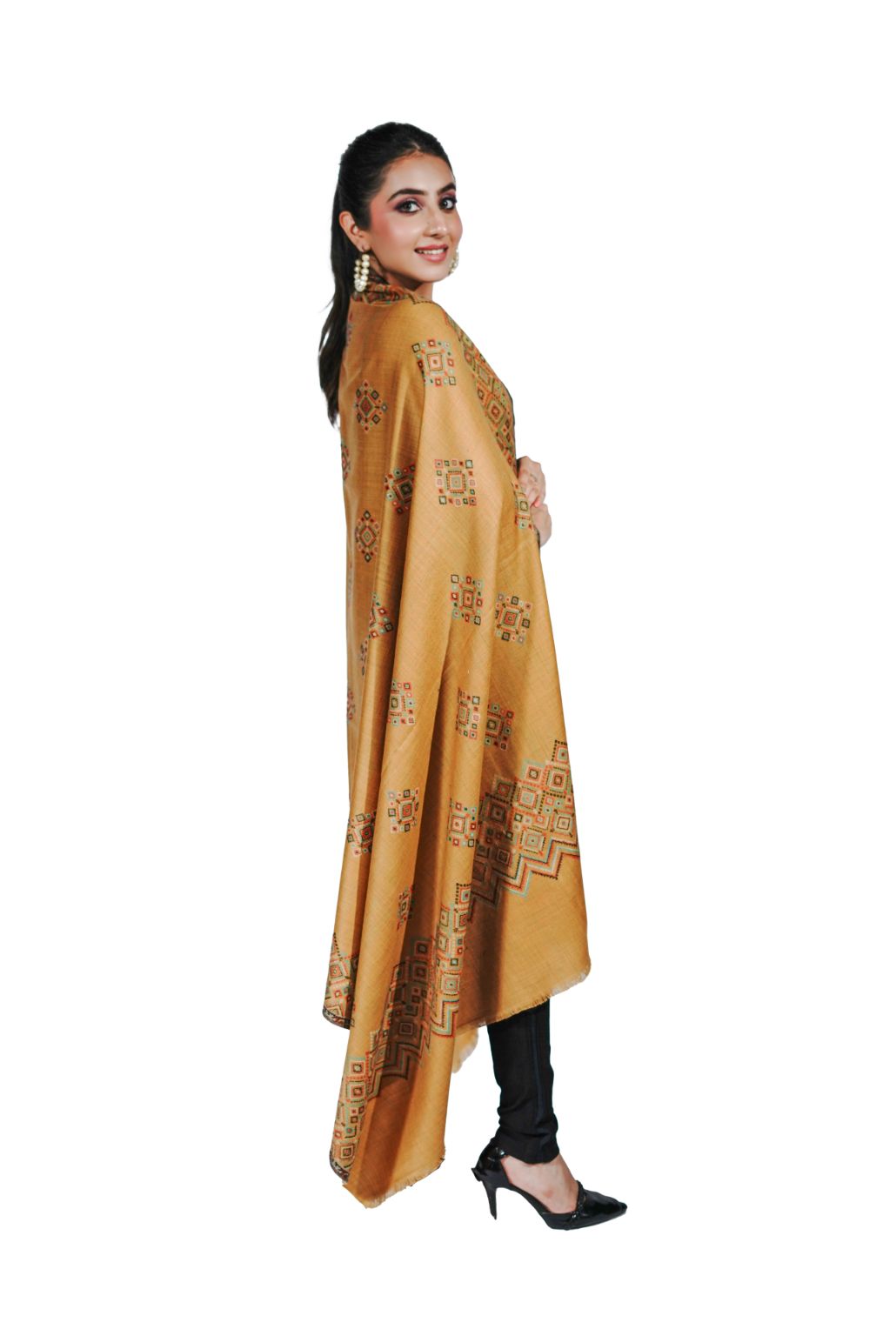 Wool Blend Traditional Jamawar Kani Shawl for Women - Amber Yellow