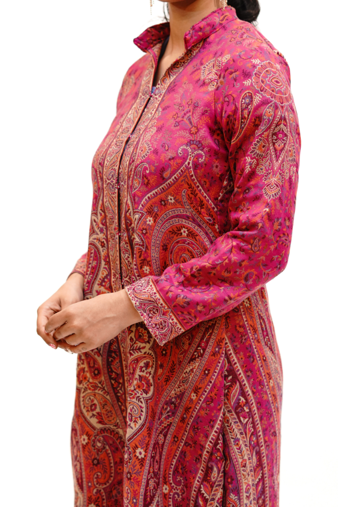 Unstiched Vintage Jamawar Jacket for Women - Pretty Pink
