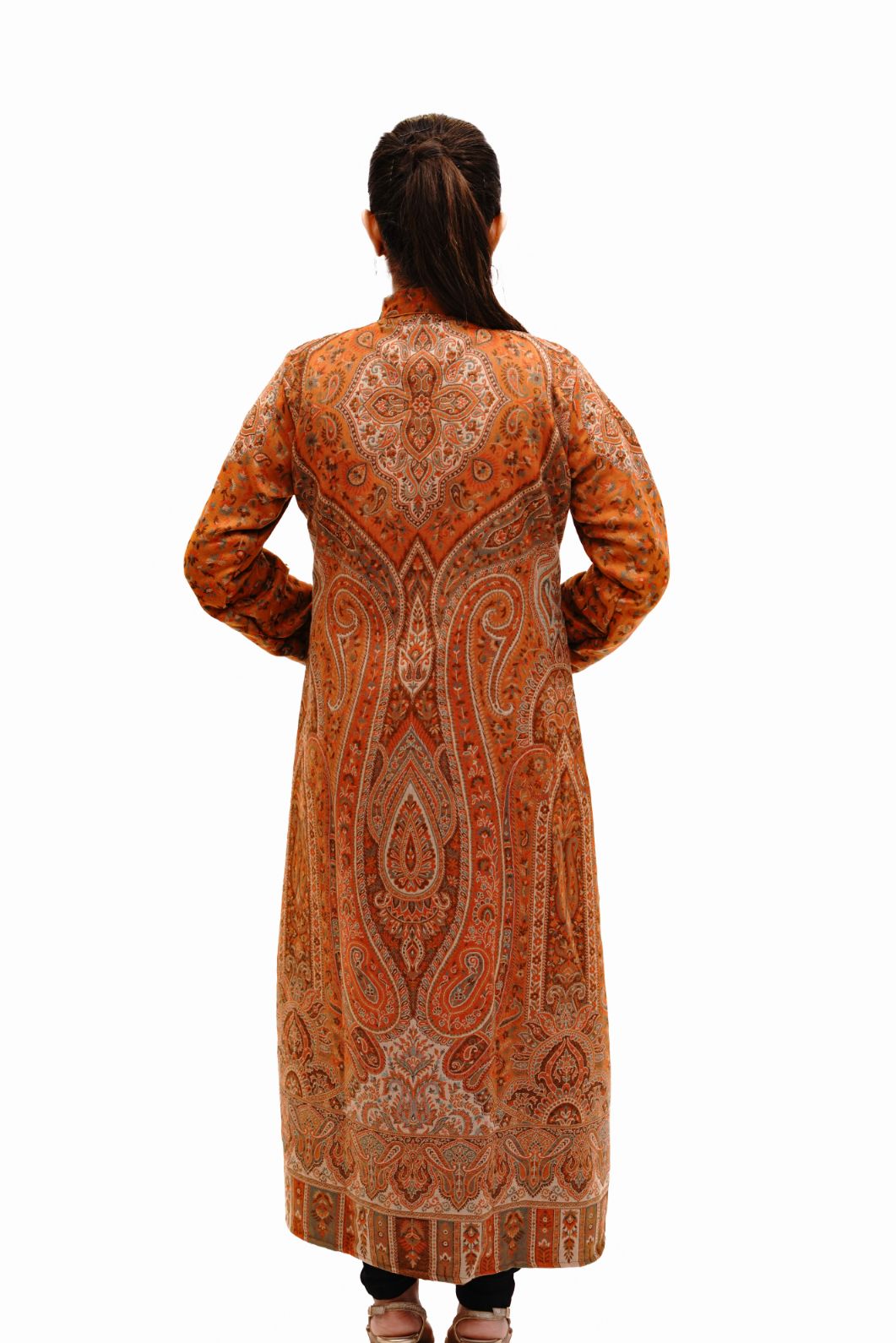 Unstiched Vintage Jamawar Jacket for Women - Rust Orange