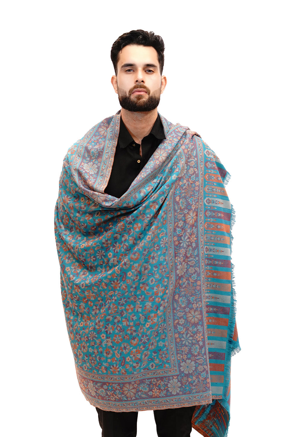 Men’s Fine Wool Blend Traditional Jamawar Kani Shawl – Imperial Indigo