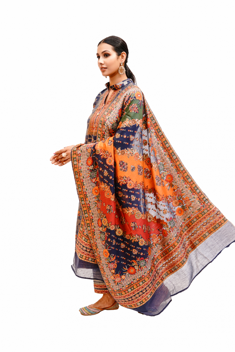 Traditional Kani Zari Suit For Women (Unstitched) - Royal Blue