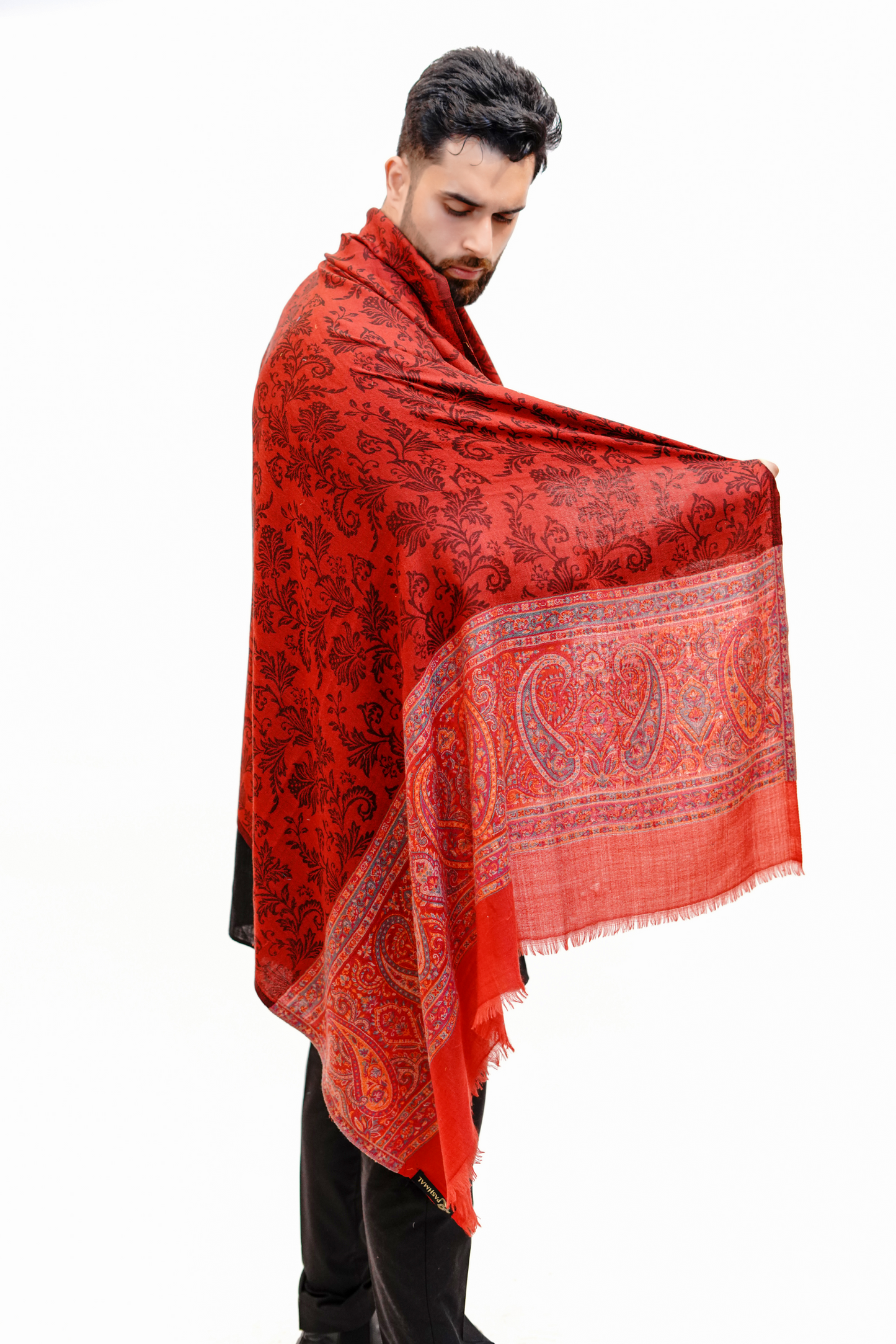 Traditional Paisley Design Wool Blend Shawl for Men - Crimson Charm