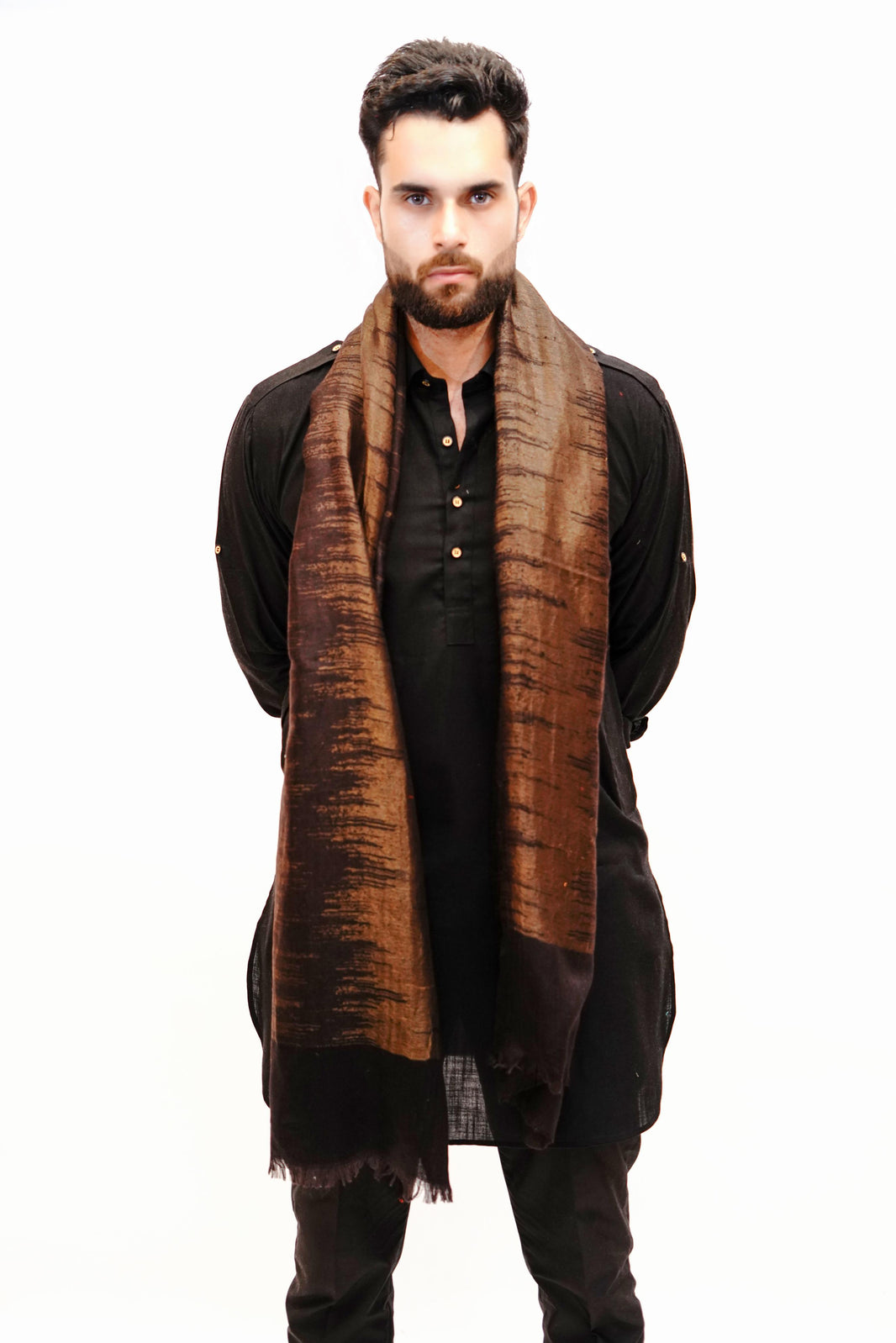 Woollen Zari Stole for Men - Belgian Brown | Extra Soft & Warm