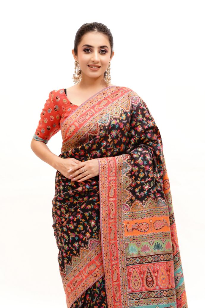 Mughal Darbaar Inspired Extra Fine Royal Black Ethnic Weave Saree