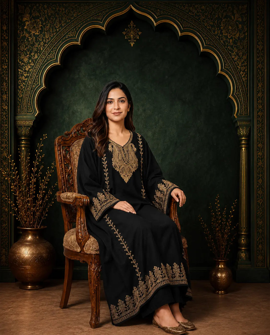 Zoya Black Gold Embroidered Pheran