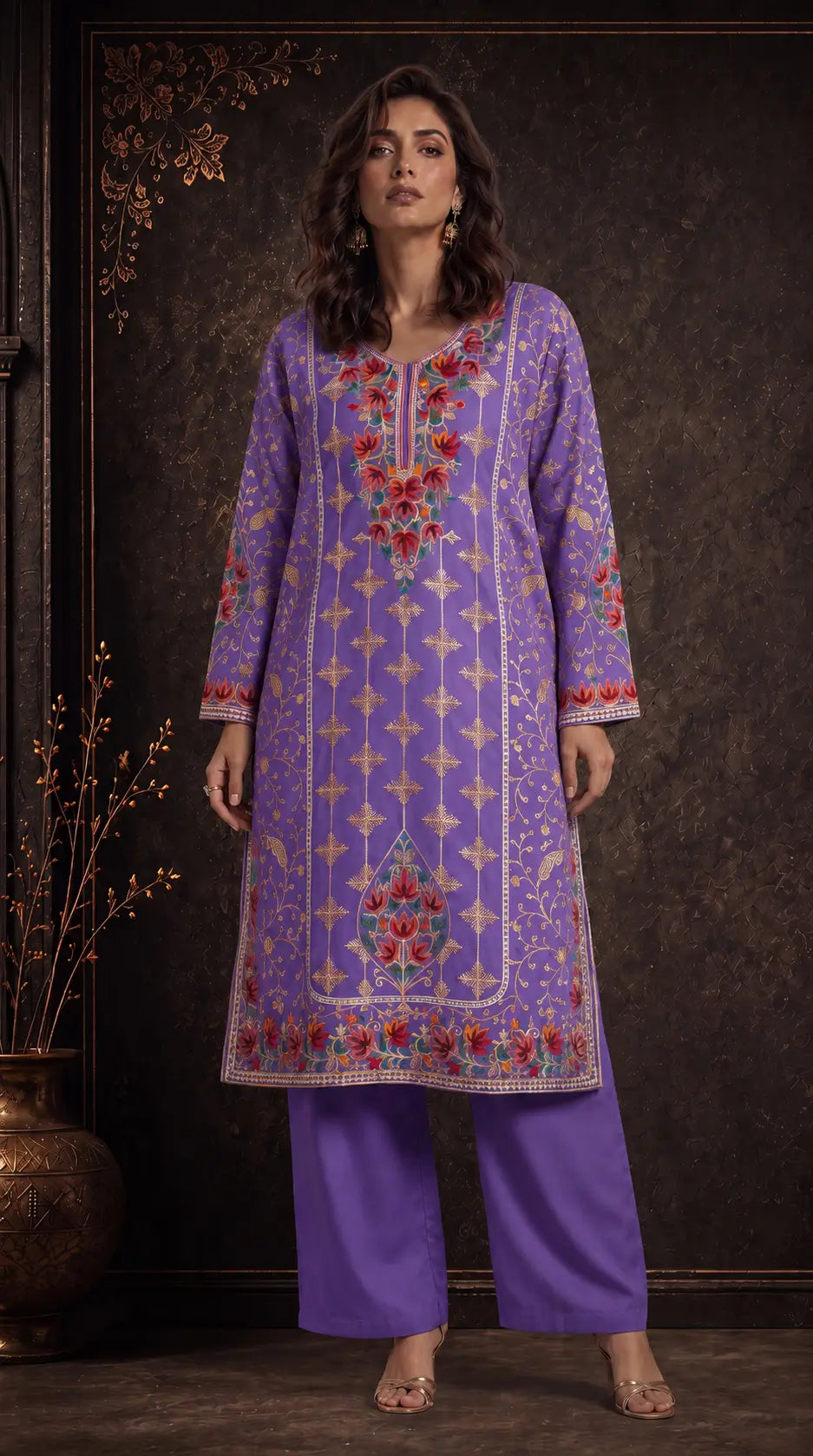 Afsana Lavender Purple Embroidered Pheran Set