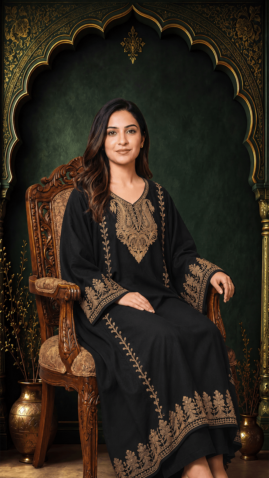 Zoya Black Gold Embroidered Pheran Co-ord Set