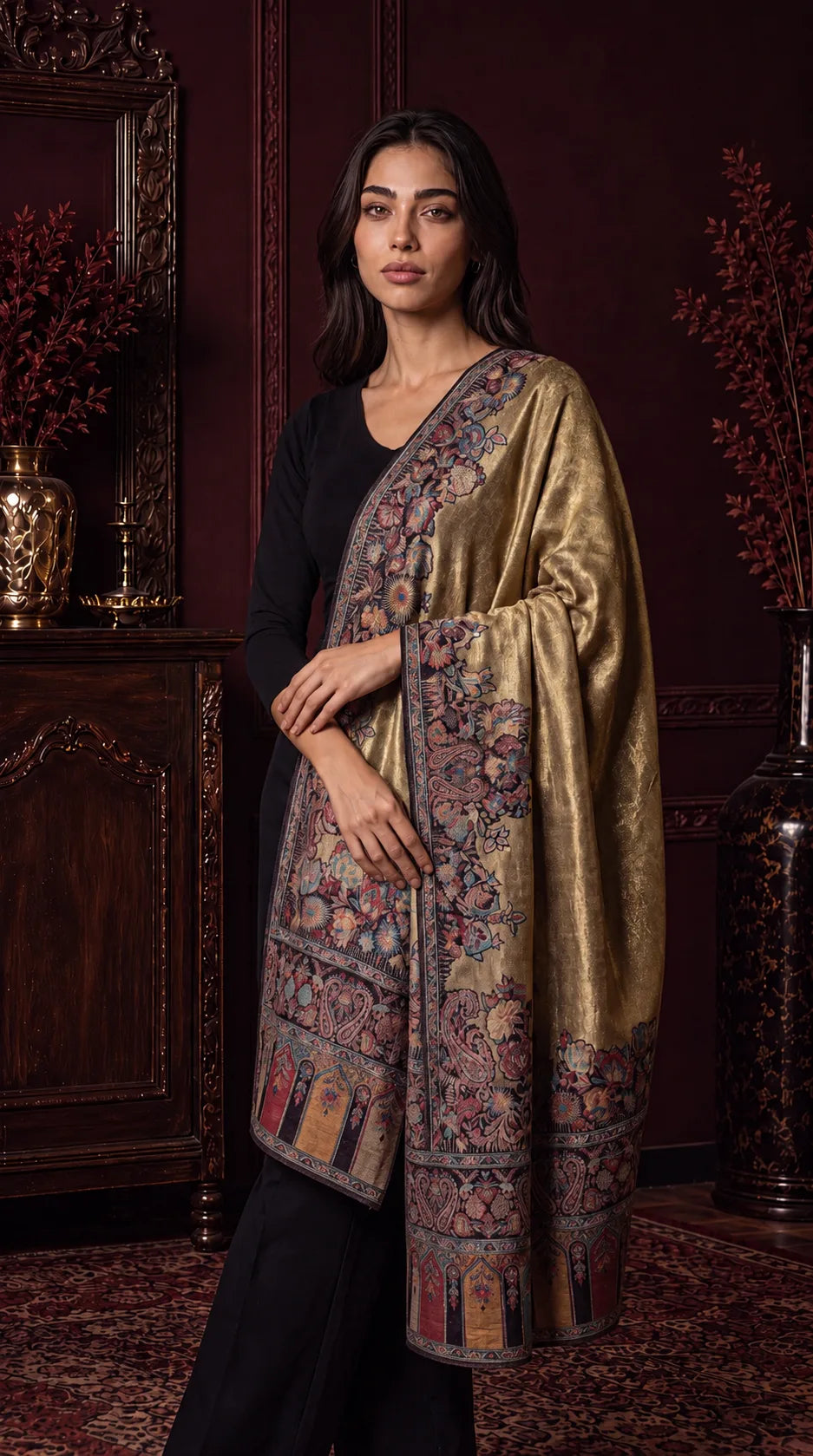 Golden Heritage Moonlight Zari Shawl