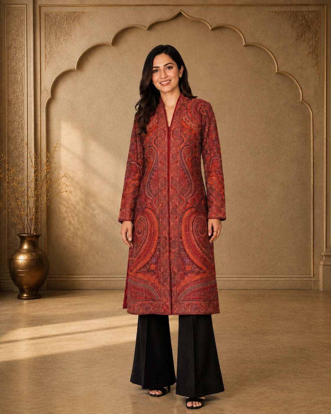 Ruhani Red Paisley Long Jacket for Women