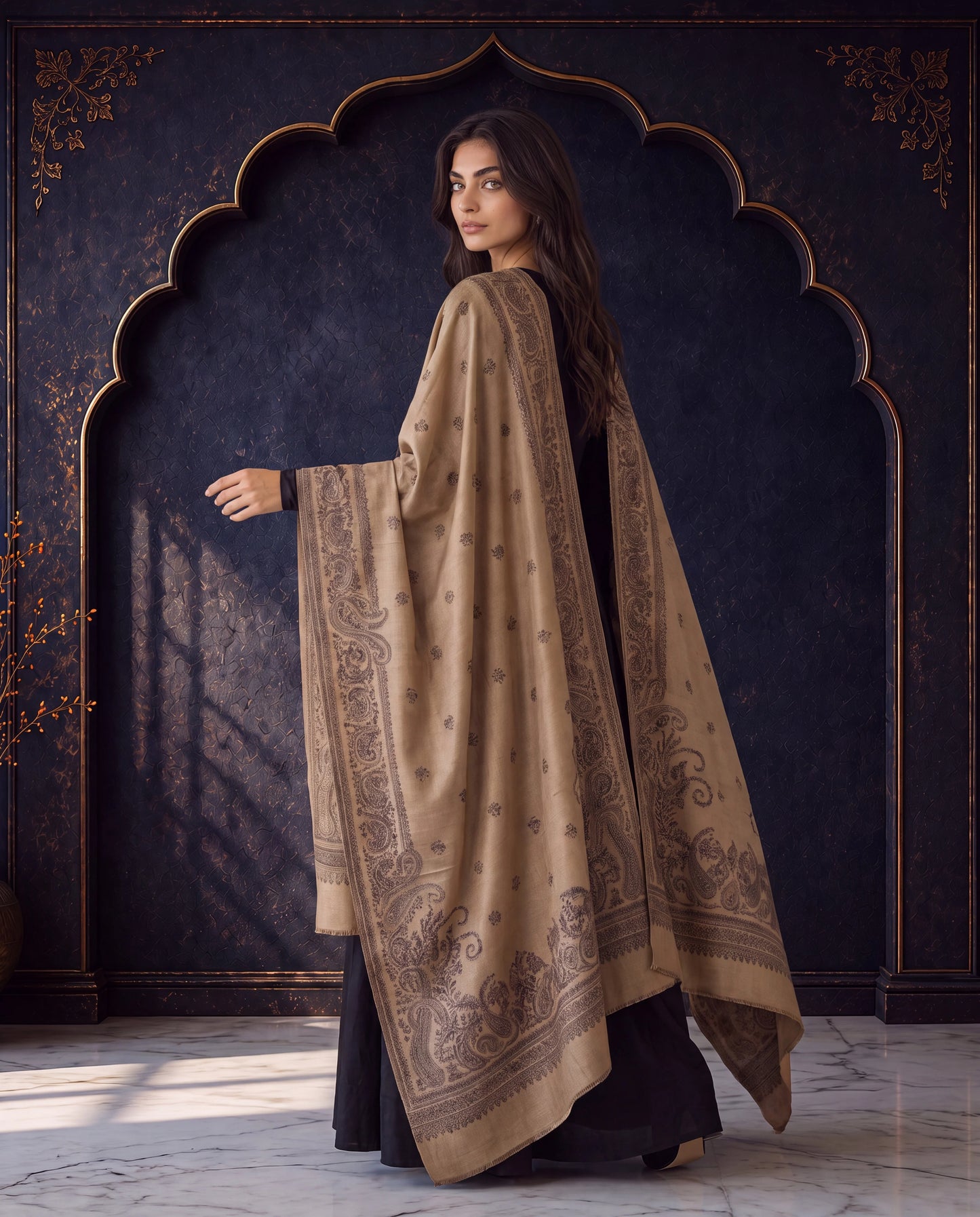 Ivory Royale Moonlight Reversible Zari Shawl