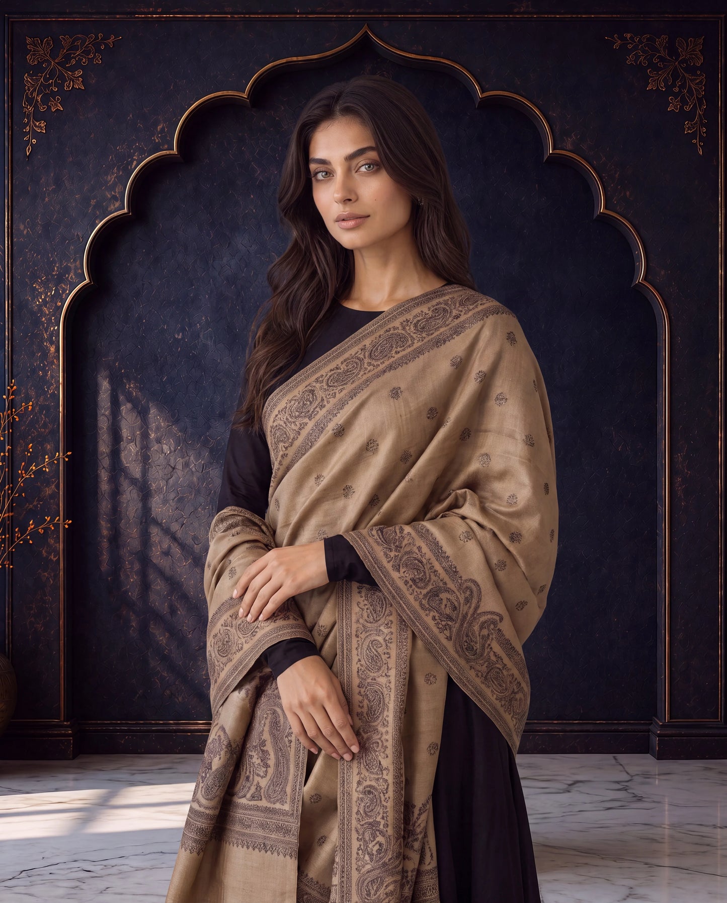 Ivory Royale Moonlight Reversible Zari Shawl