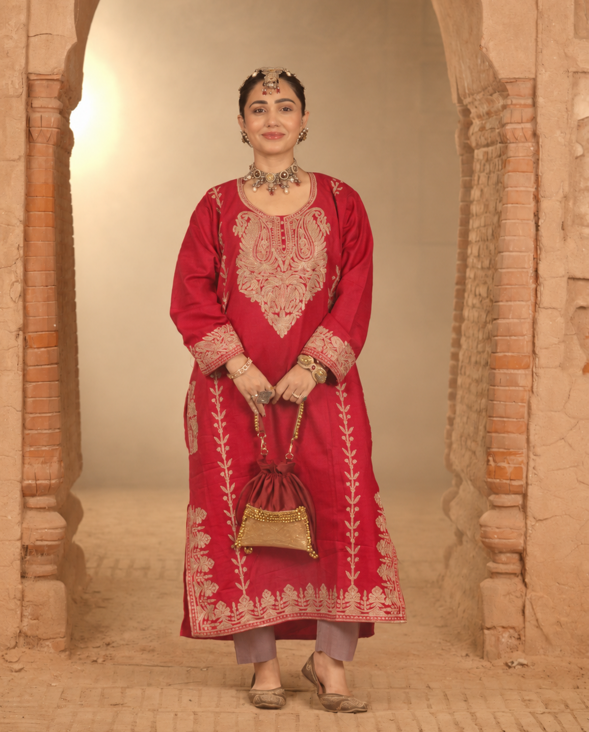 Zoya Gold Embroidered Pheran