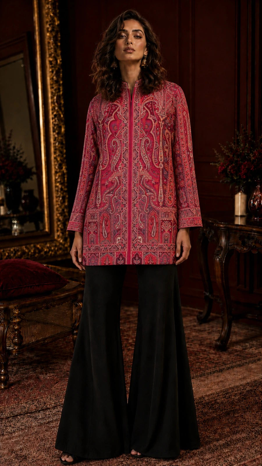 Gulnaar Rose Pink Paisley Short Jacket for Women