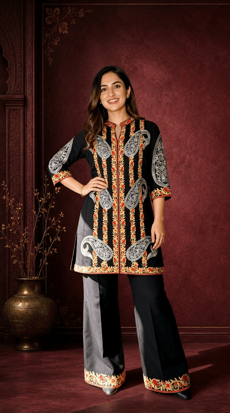 BLACK KASHMIRI PAISLEY EMBROIDERED CO-ORD SET
