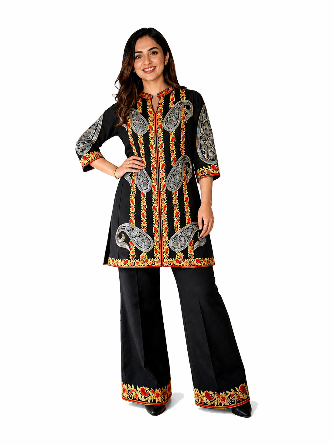 BLACK KASHMIRI PAISLEY EMBROIDERED CO-ORD SET