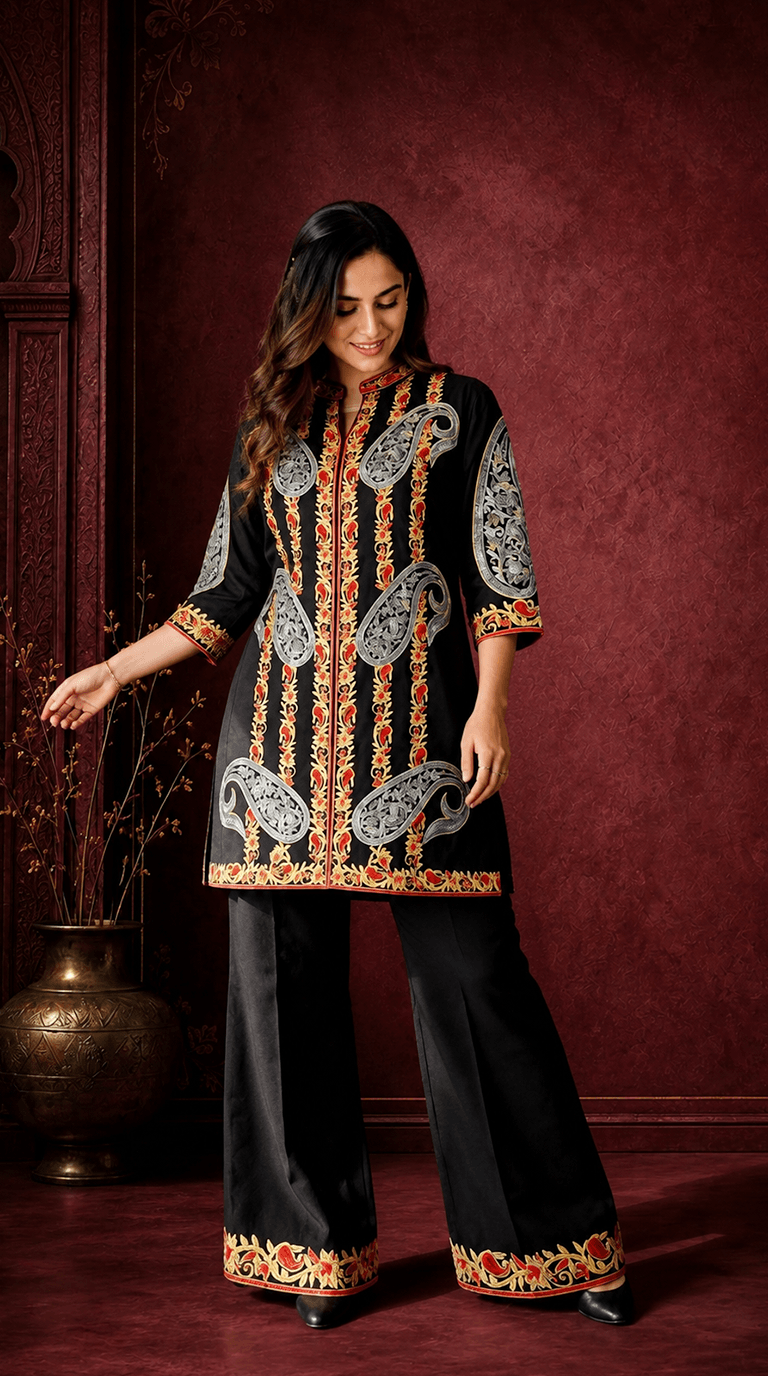 BLACK KASHMIRI PAISLEY EMBROIDERED CO-ORD SET