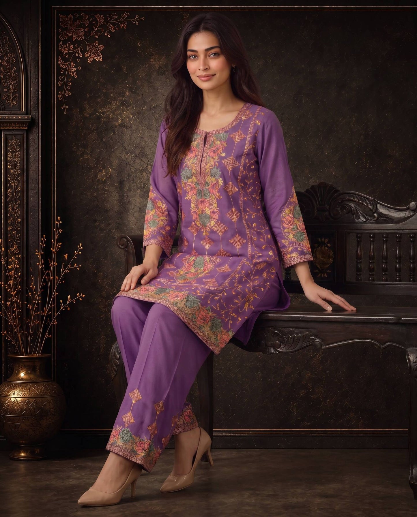 Meher Mauve Purple Embroidered Co-ord Set