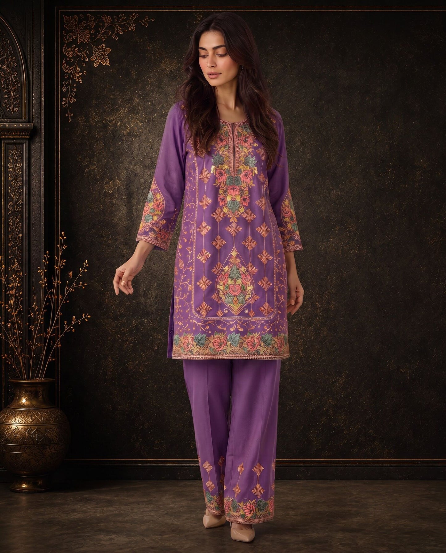 Meher Mauve Purple Embroidered Co-ord Set
