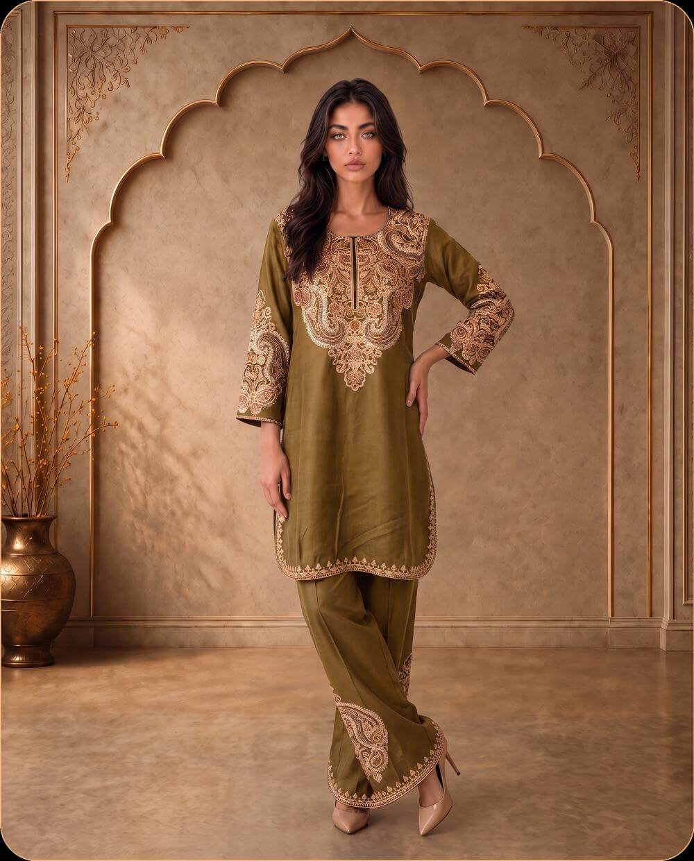 Mehr Navy Blue Embroidered Cord Set