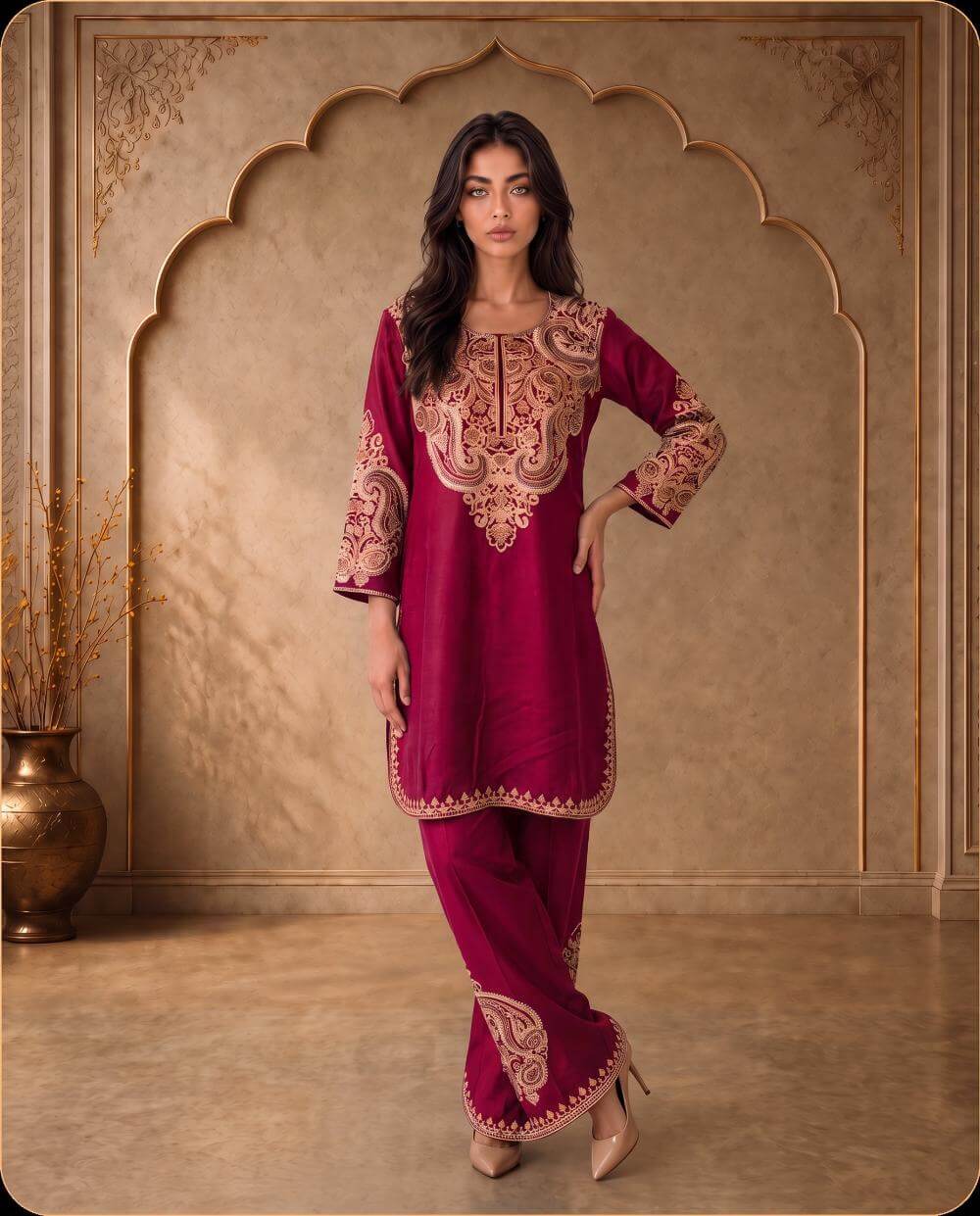 Mehr Navy Blue Embroidered Cord Set