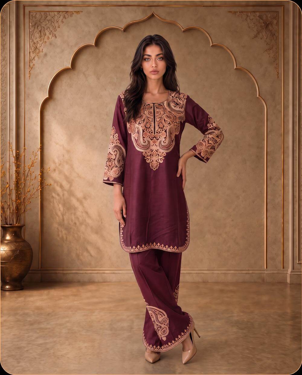 Mehr Navy Blue Embroidered Cord Set