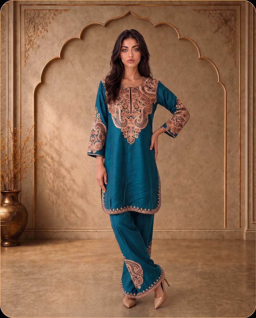 Mehr Navy Blue Embroidered Cord Set