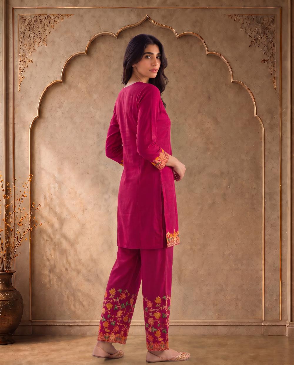 Gulnaar Fuchsia Pink Embroidered Co-ord Set