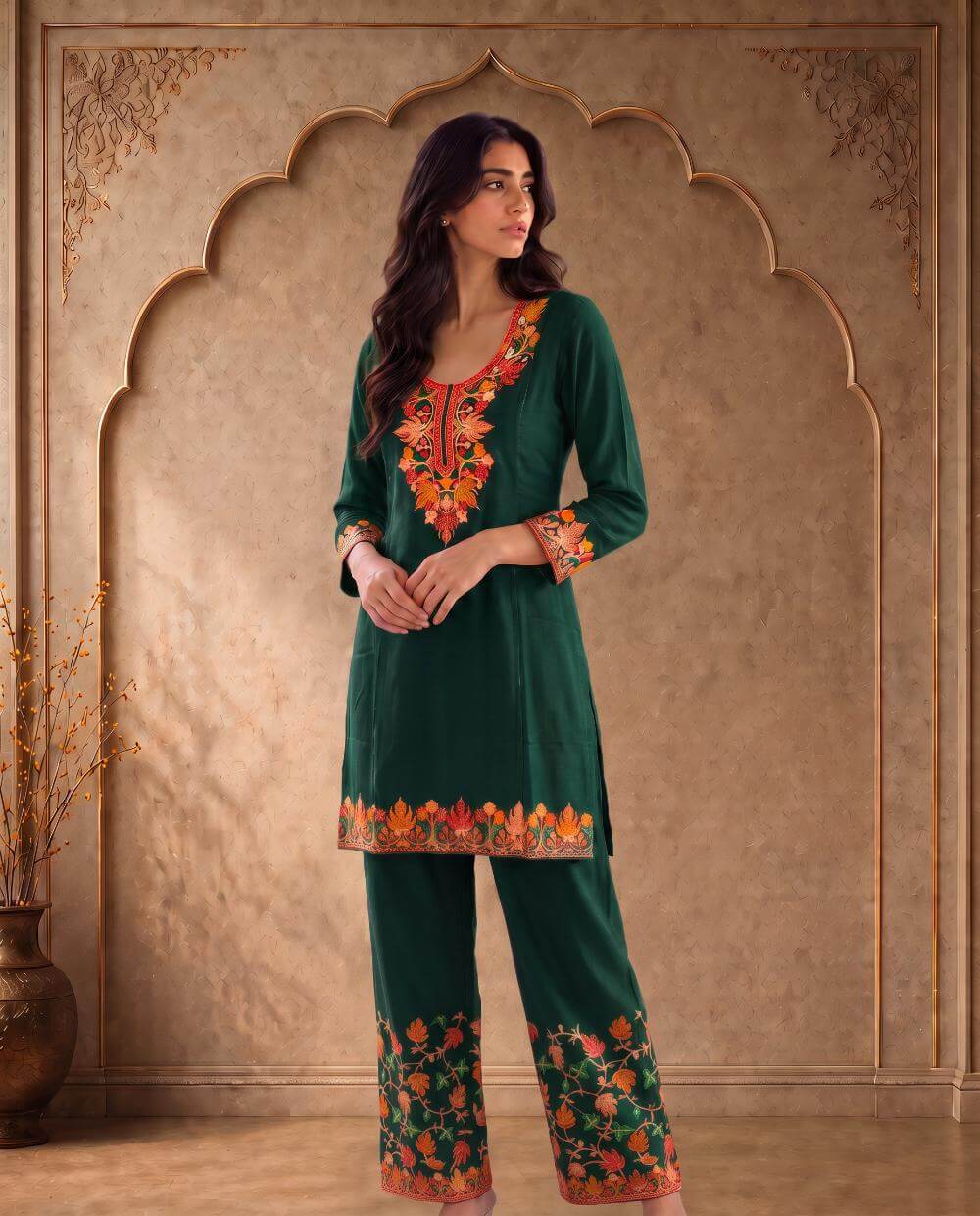Gulnaar Fuchsia Pink Embroidered Co-ord Set