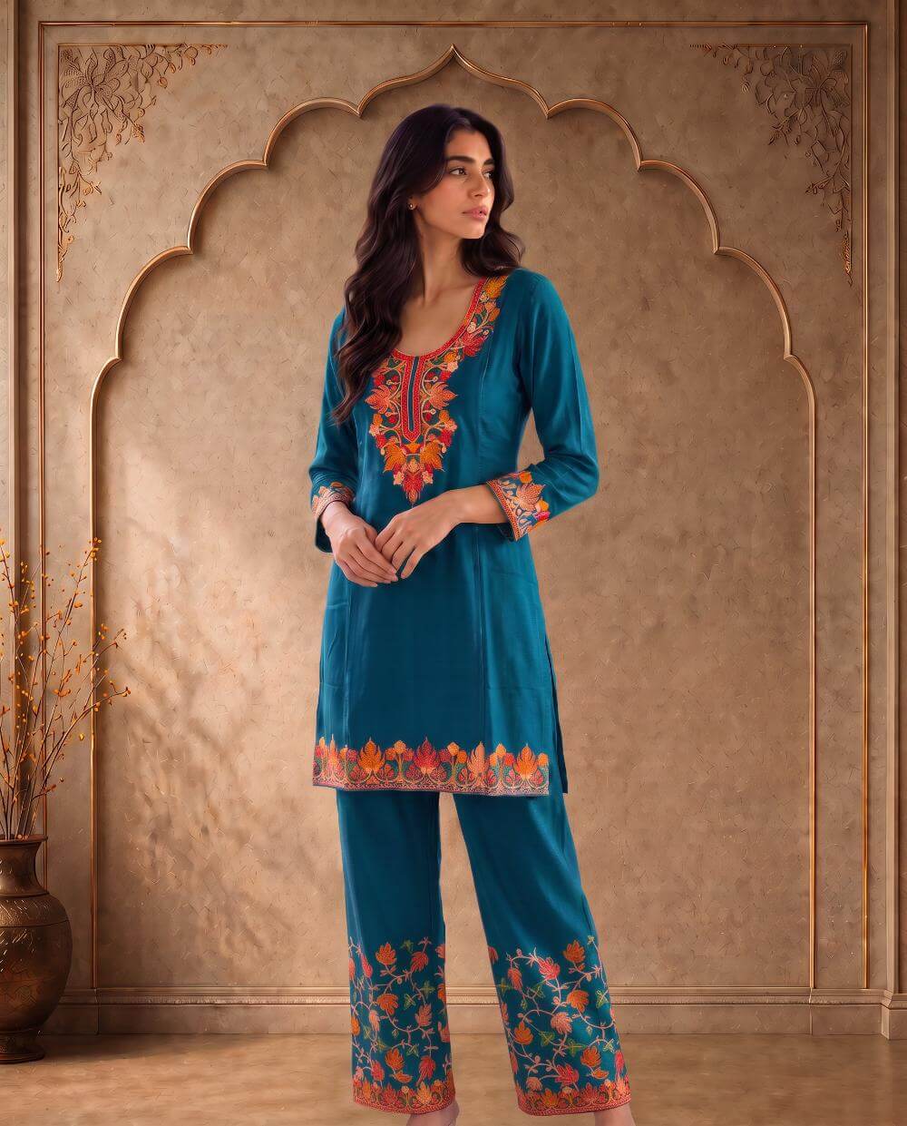 Gulnaar Fuchsia Pink Embroidered Co-ord Set