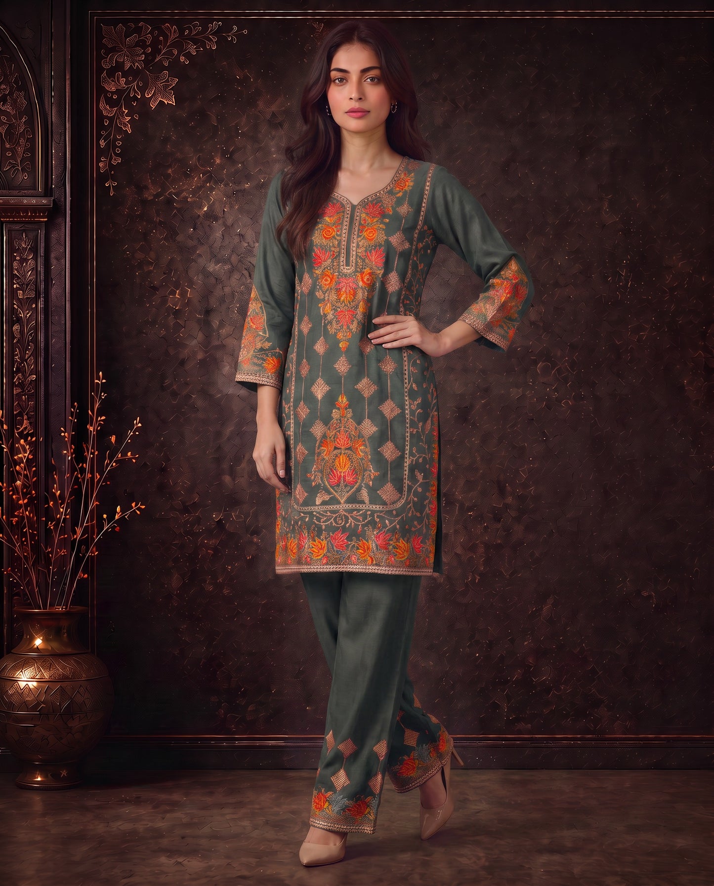 Meher Mauve Purple Embroidered Co-ord Set