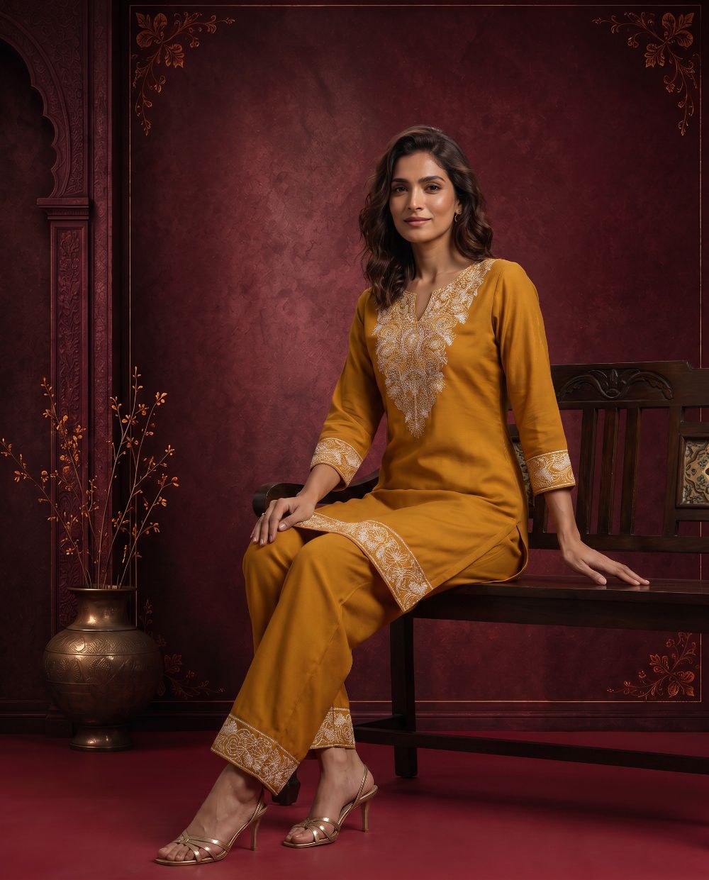 Zariya Mustard Yellow Embroidered Cord Set