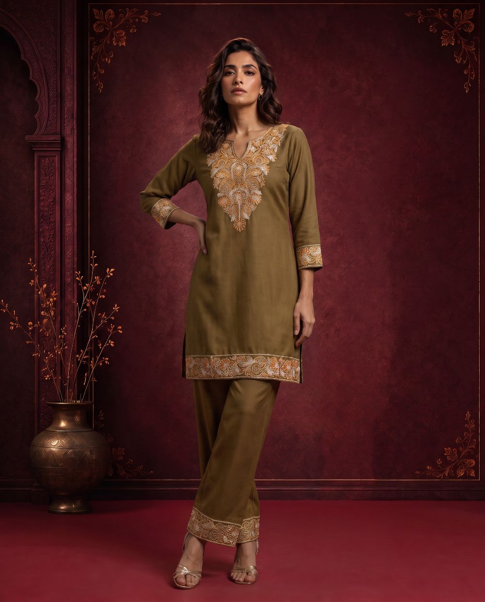 Zariya Mustard Yellow Embroidered Cord Set