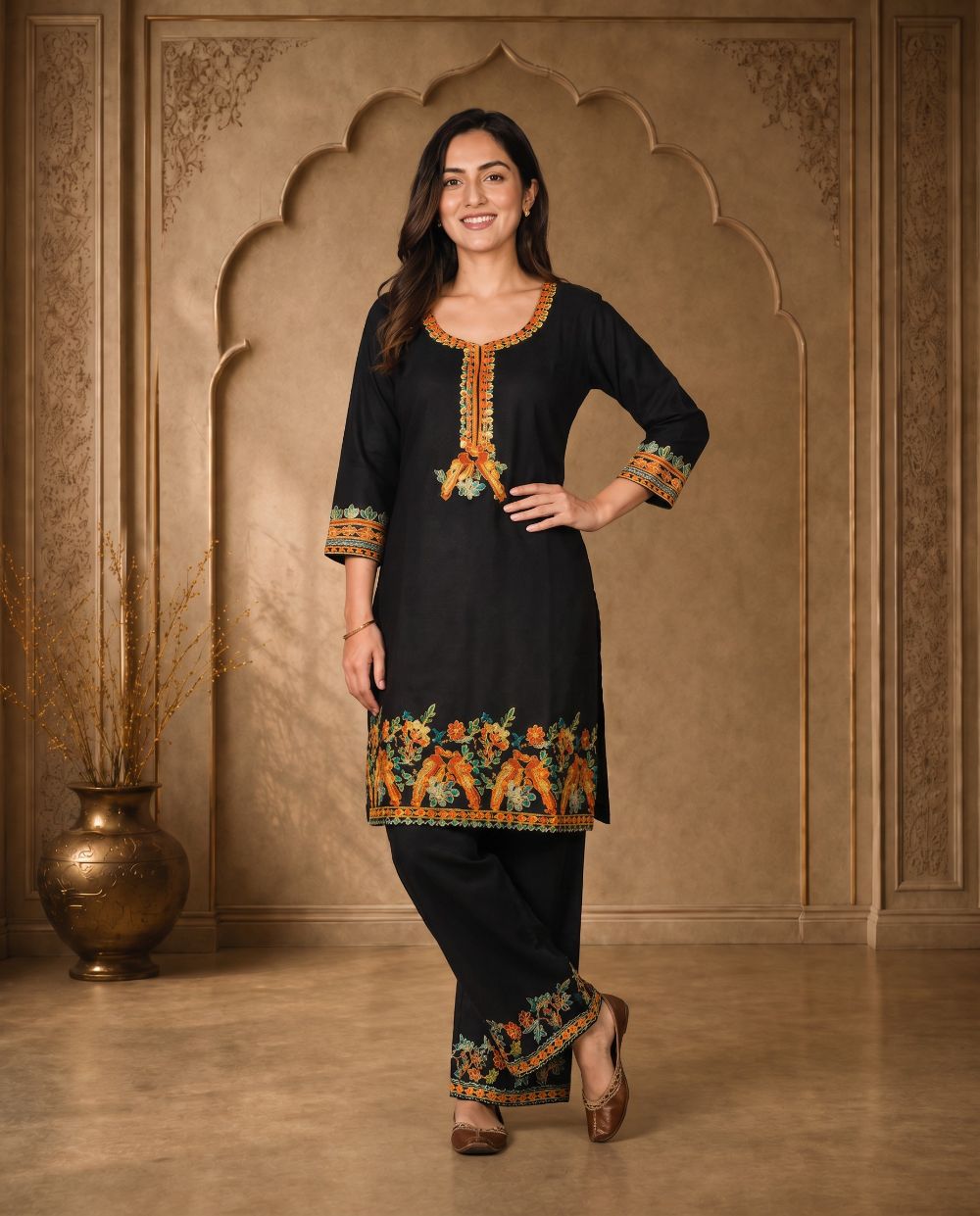 Noor Black Floral Embroidered Cord Set