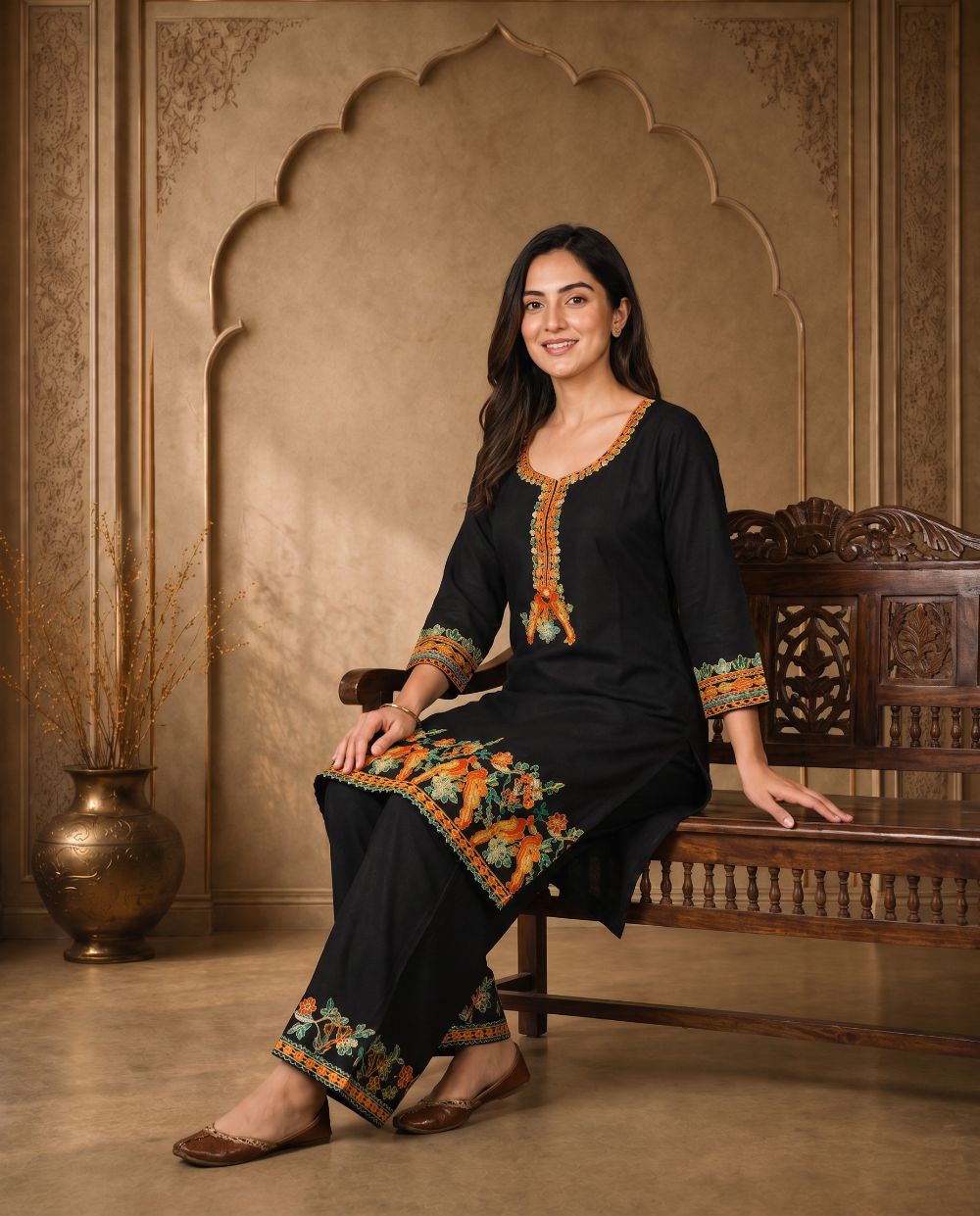 Noor Black Floral Embroidered Cord Set