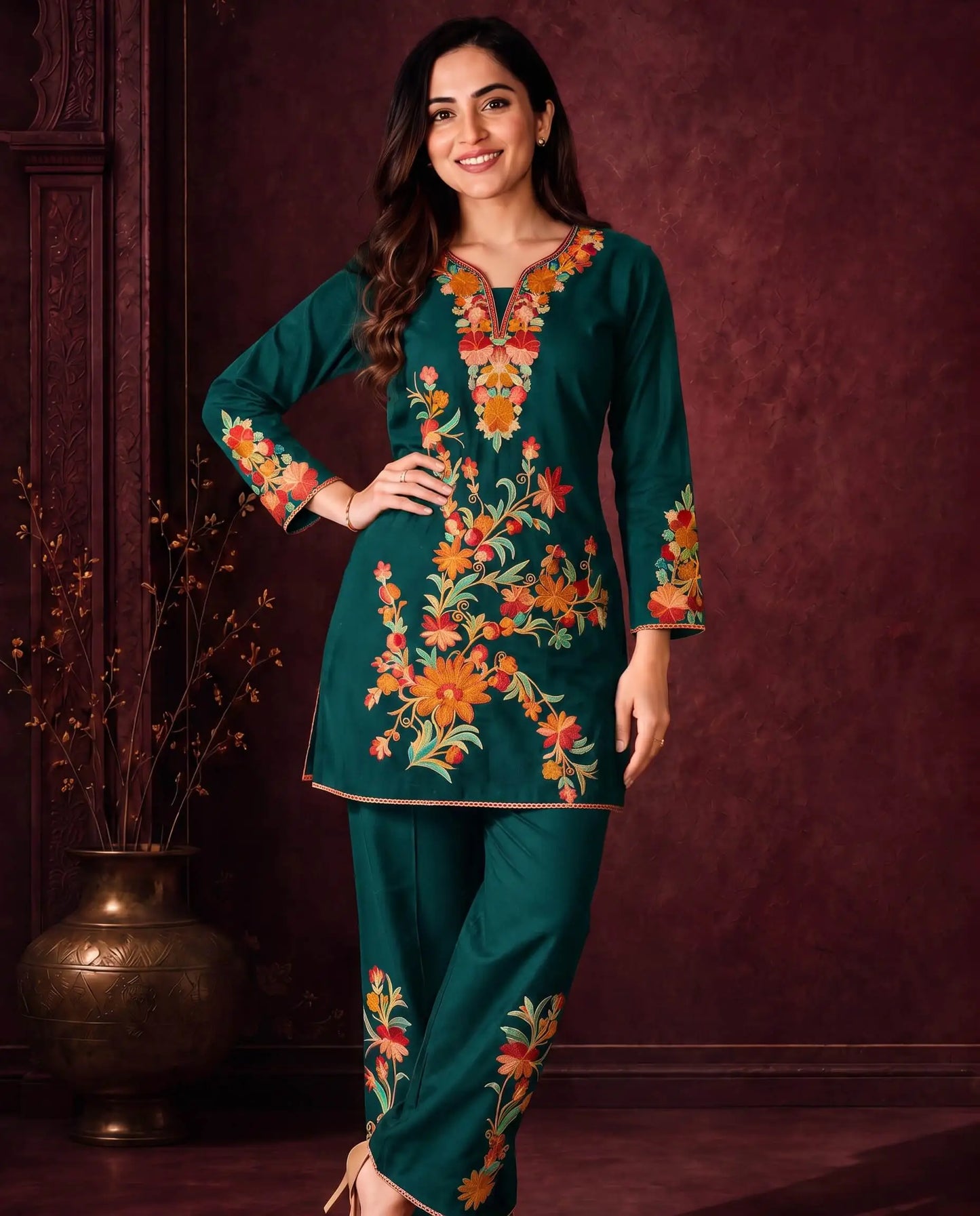 FIRAAZ BLACK FLORAL EMBROIDERED CO-ORD SET