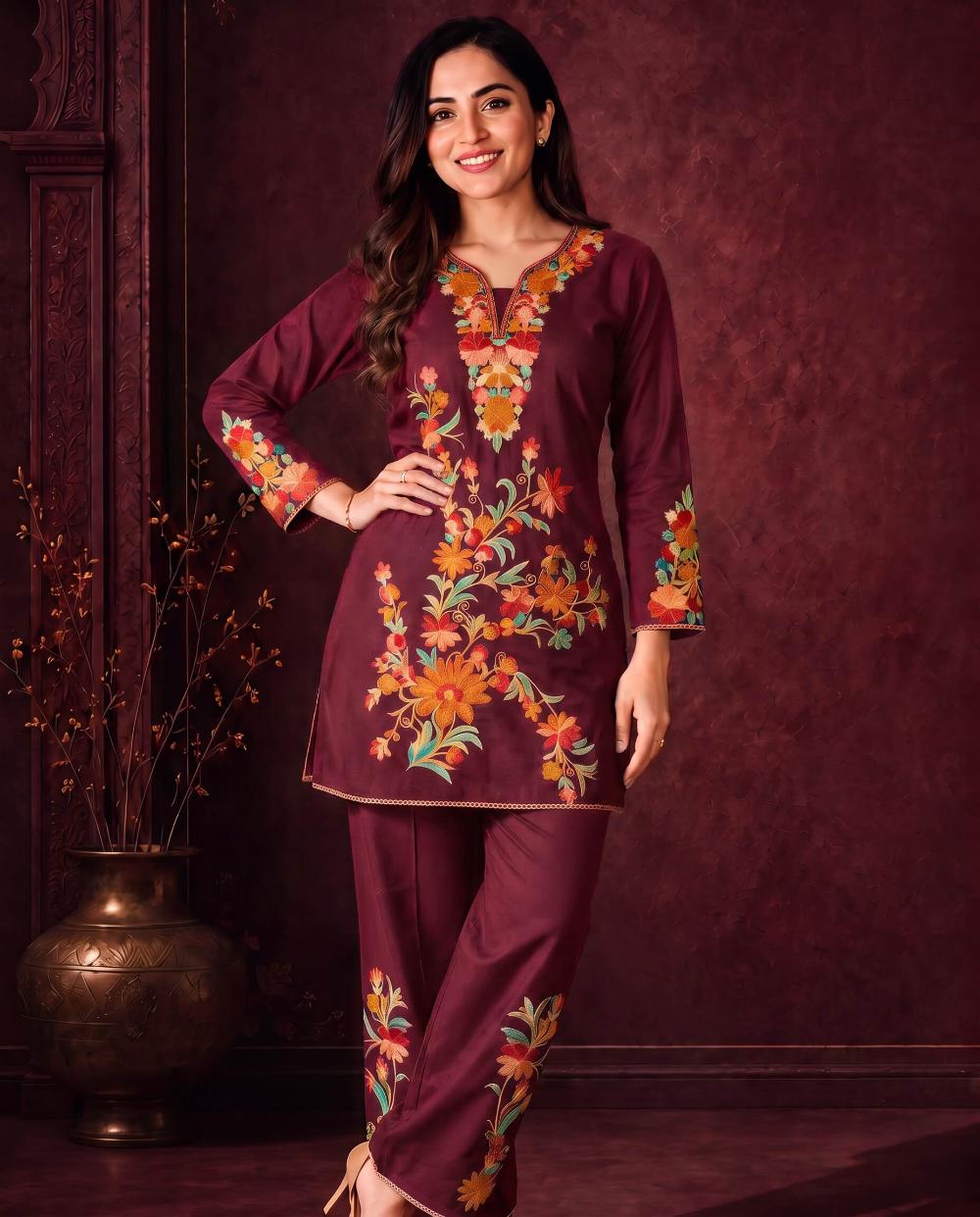 FIRAAZ BLACK FLORAL EMBROIDERED CO-ORD SET