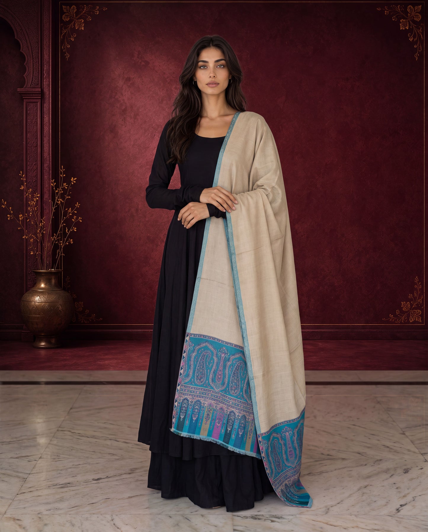 Royal Blue Paisley Reversible Palla Shawl