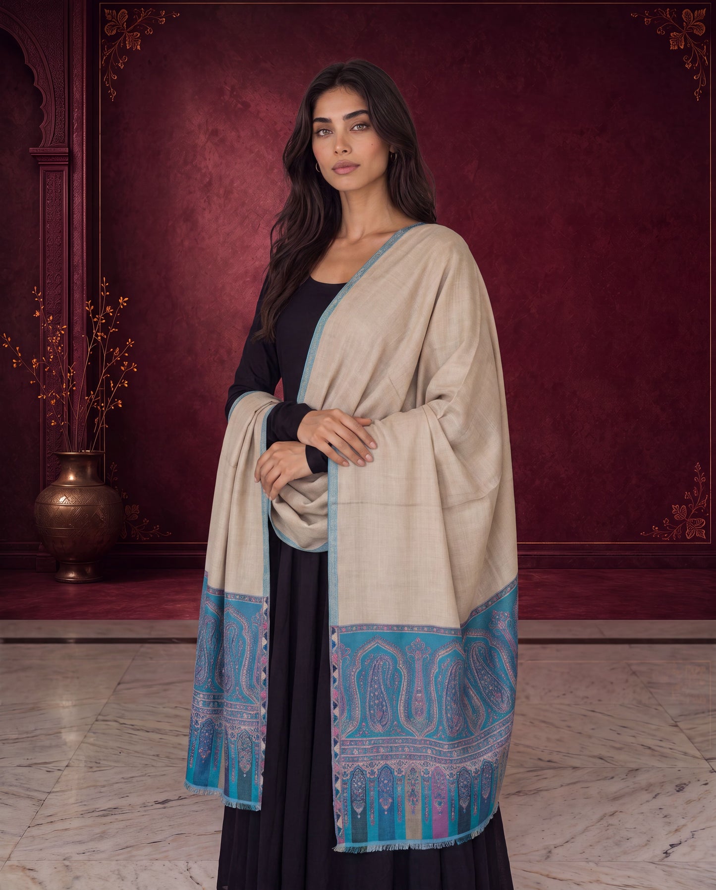 Royal Blue Paisley Reversible Palla Shawl