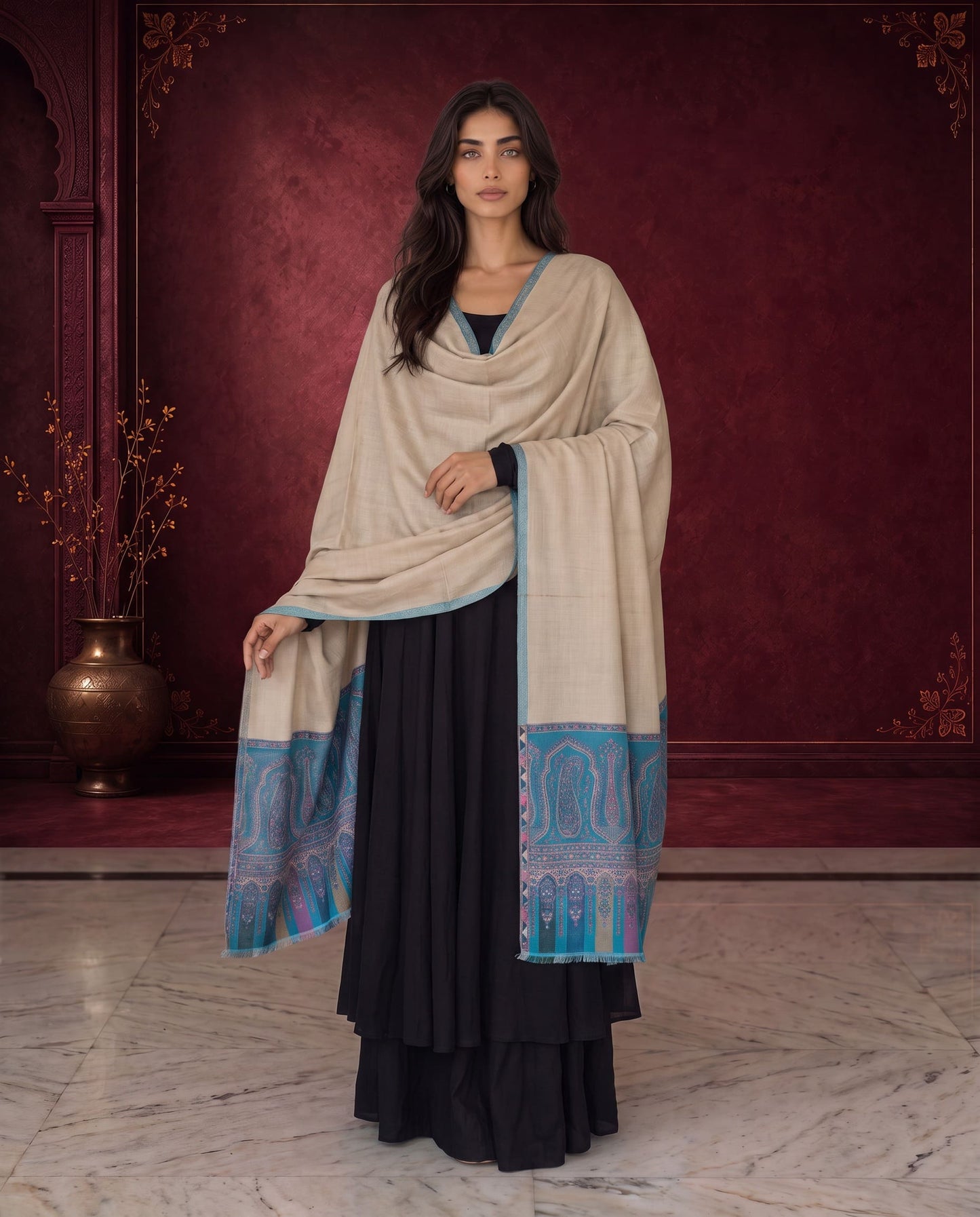 Royal Blue Paisley Reversible Palla Shawl