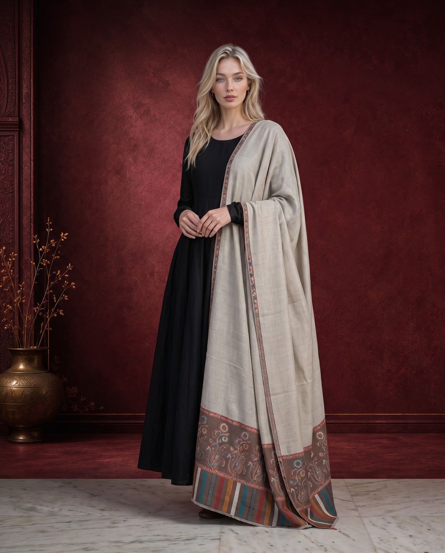 Royal Taupe Heritage Reversible Palla Shawl