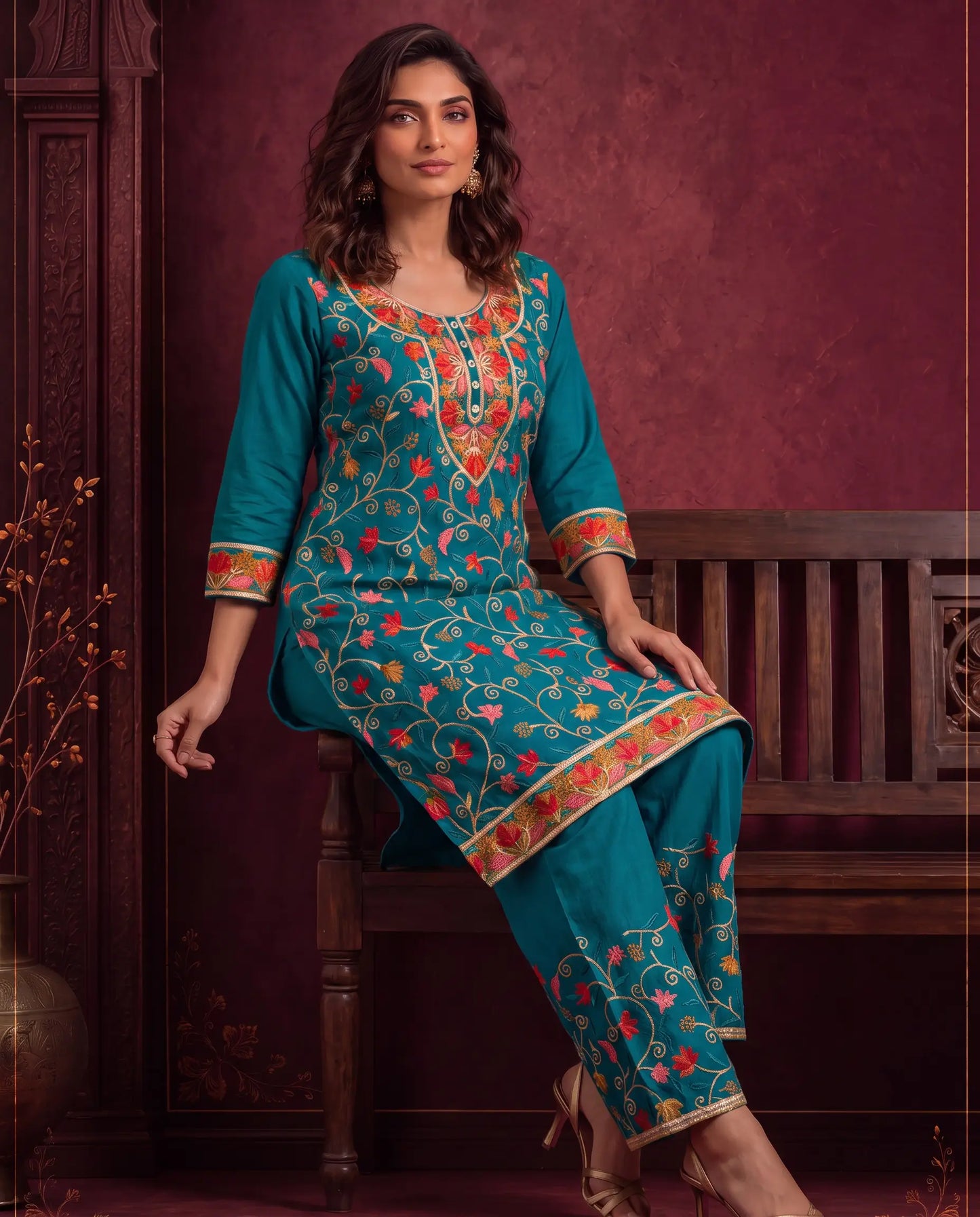 MIRA MUSTARD FLORAL EMBROIDERED CO-ORD SET