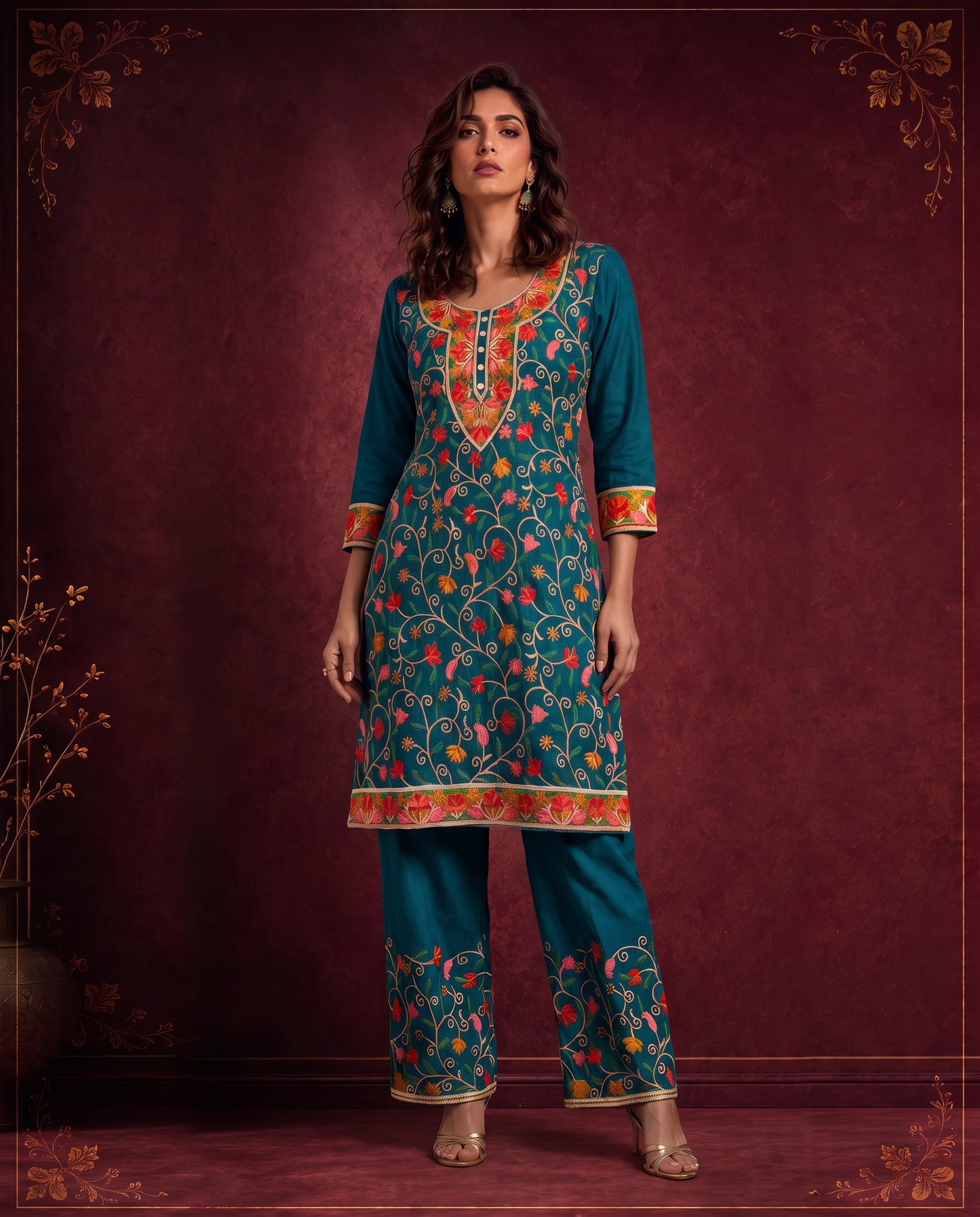 MIRA MUSTARD FLORAL EMBROIDERED CO-ORD SET