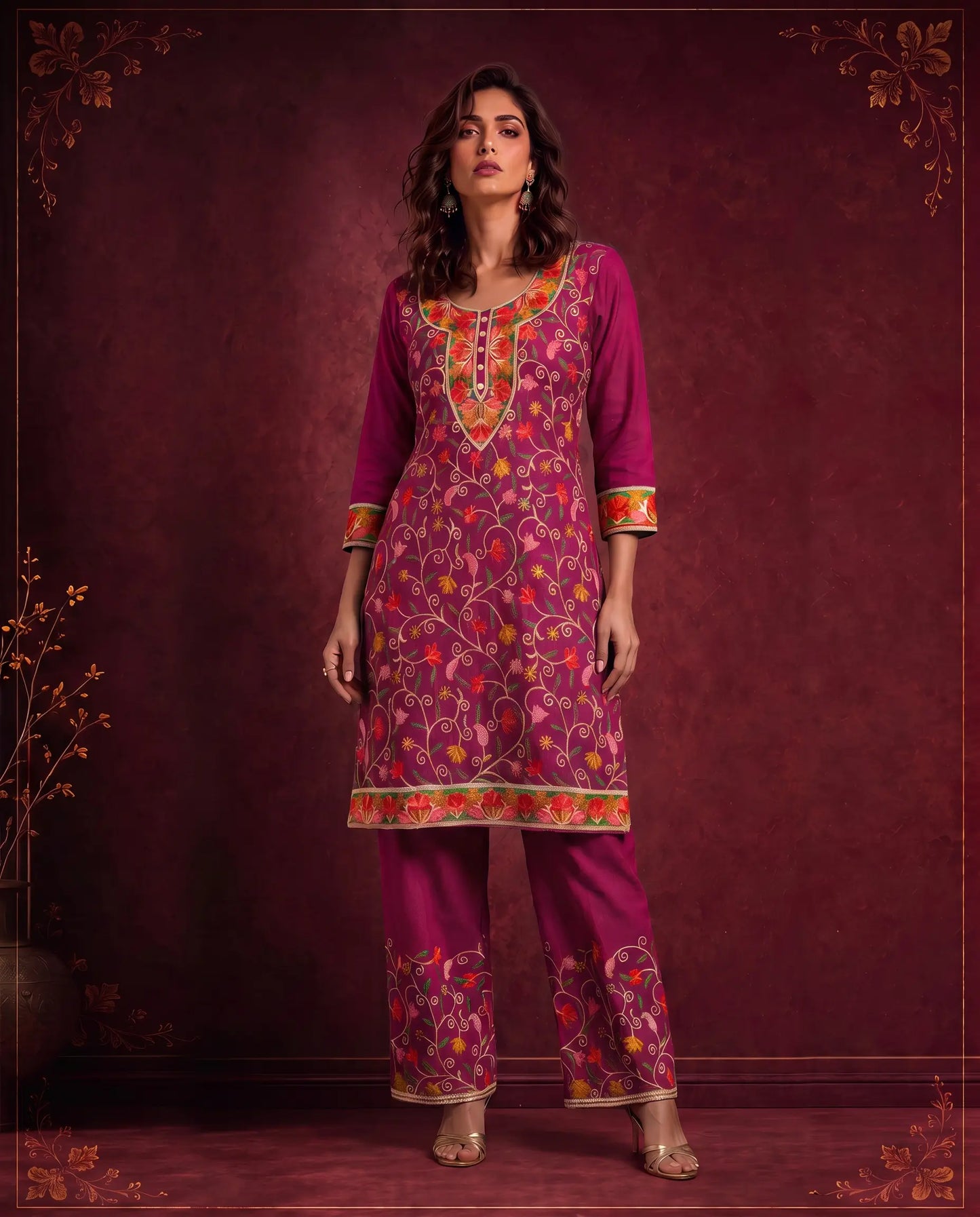 MIRA MUSTARD FLORAL EMBROIDERED CO-ORD SET