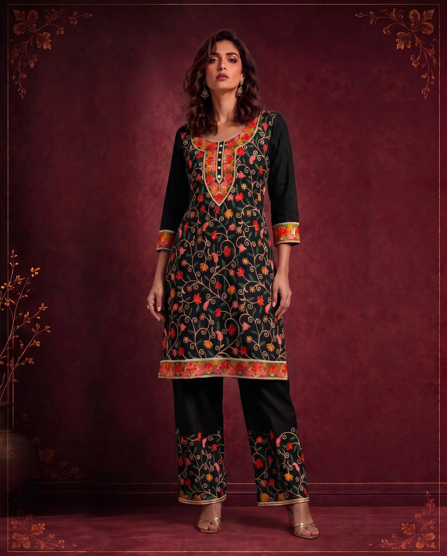 MIRA MUSTARD FLORAL EMBROIDERED CO-ORD SET