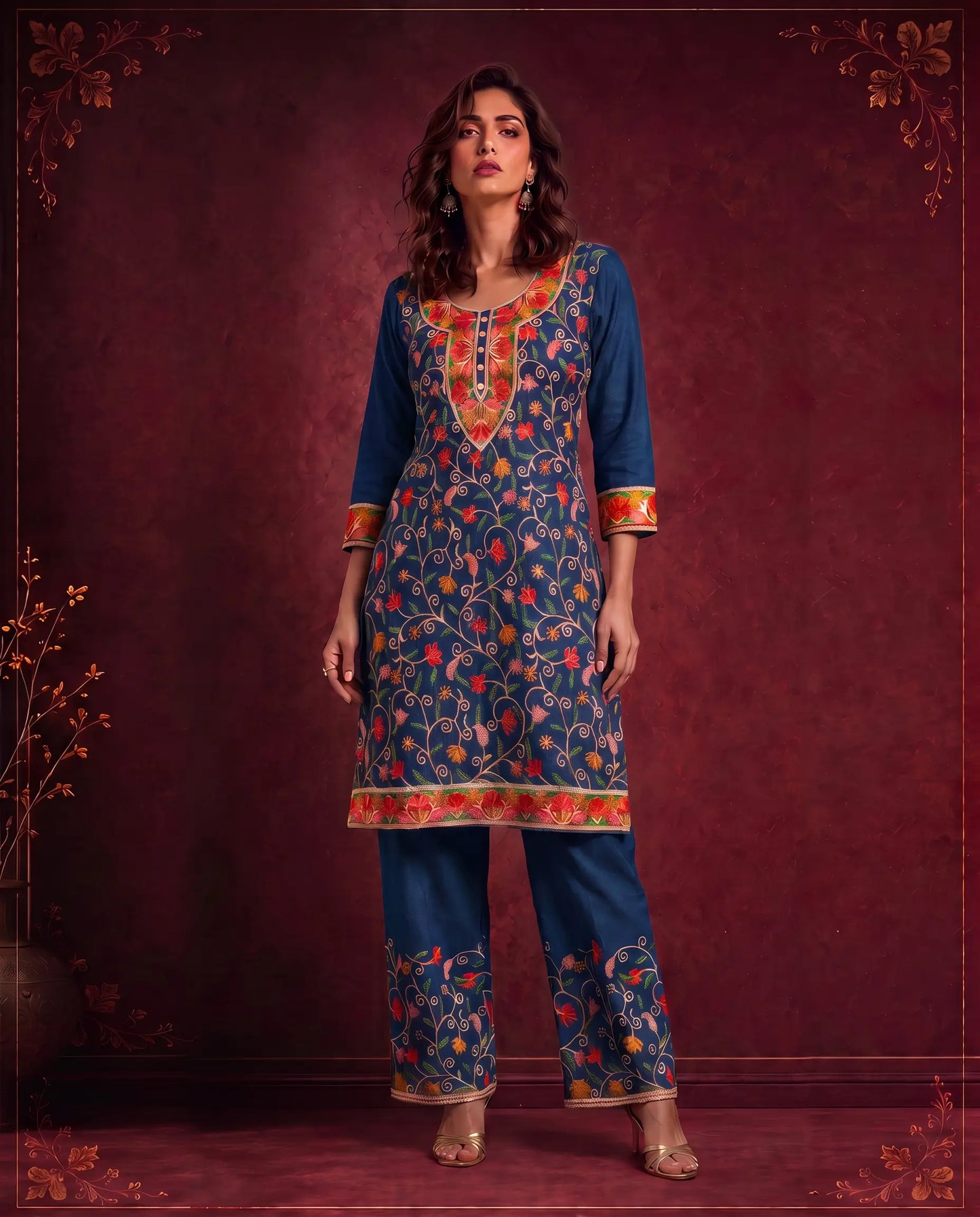 MIRA MUSTARD FLORAL EMBROIDERED CO-ORD SET